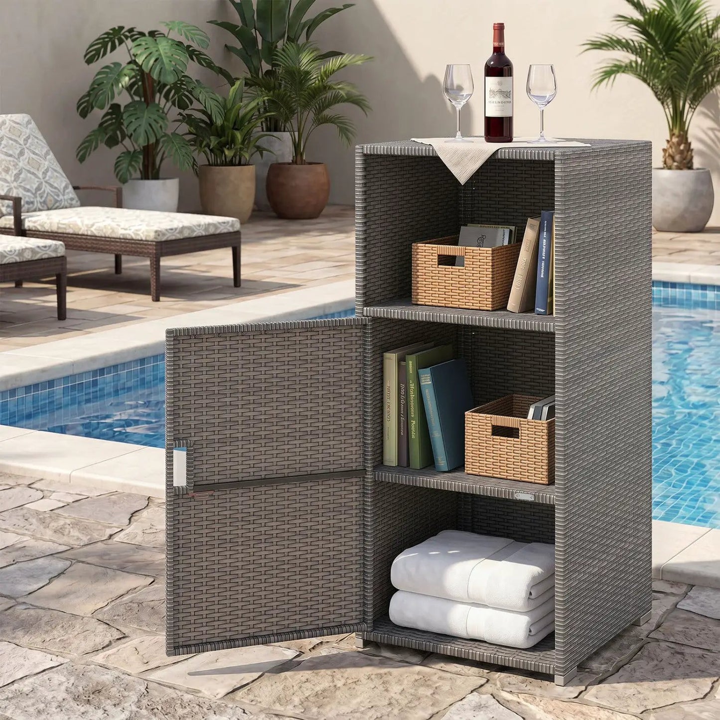 PE Wicker Storage Cabinet with Door and Shelf