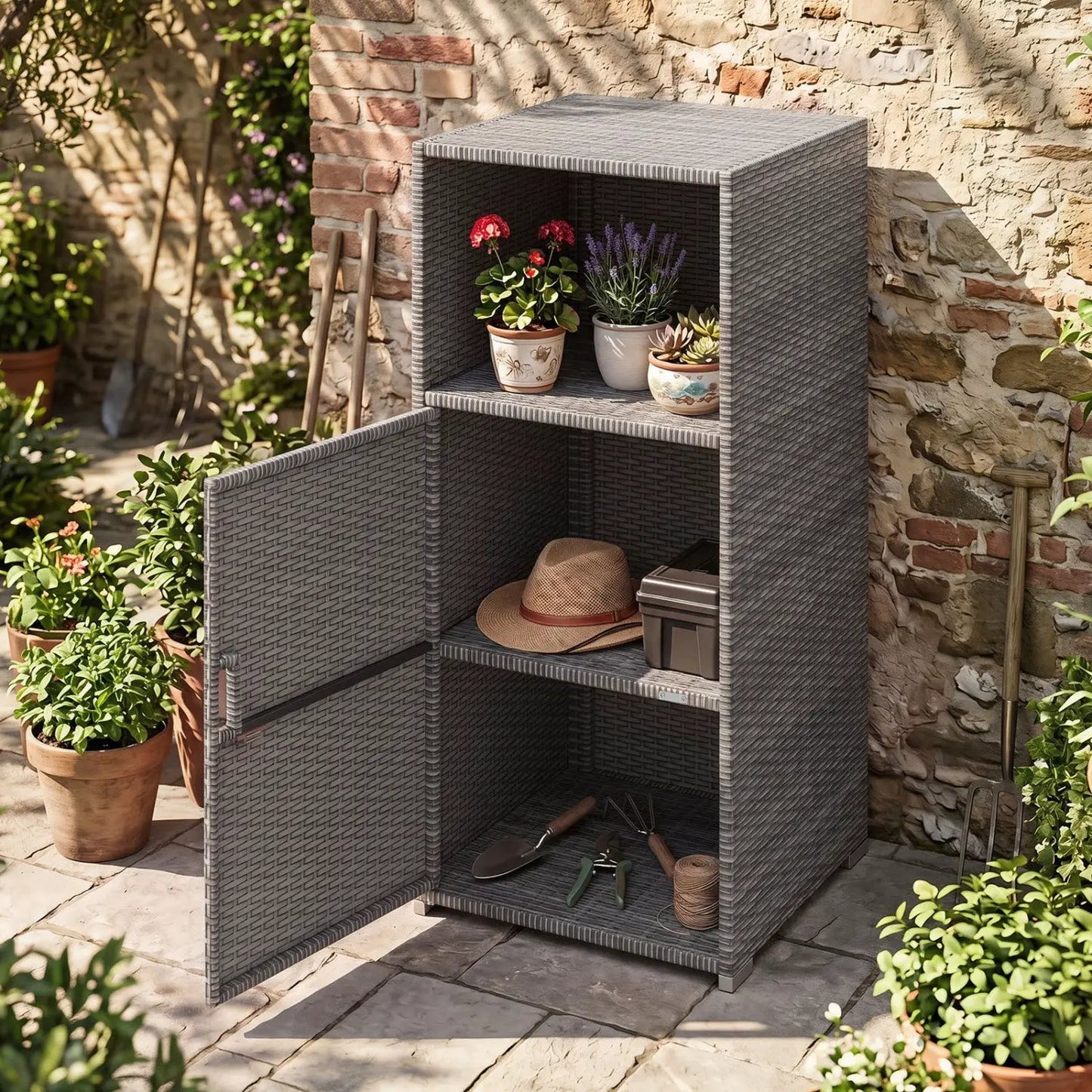 PE Wicker Storage Cabinet with Door and Shelf