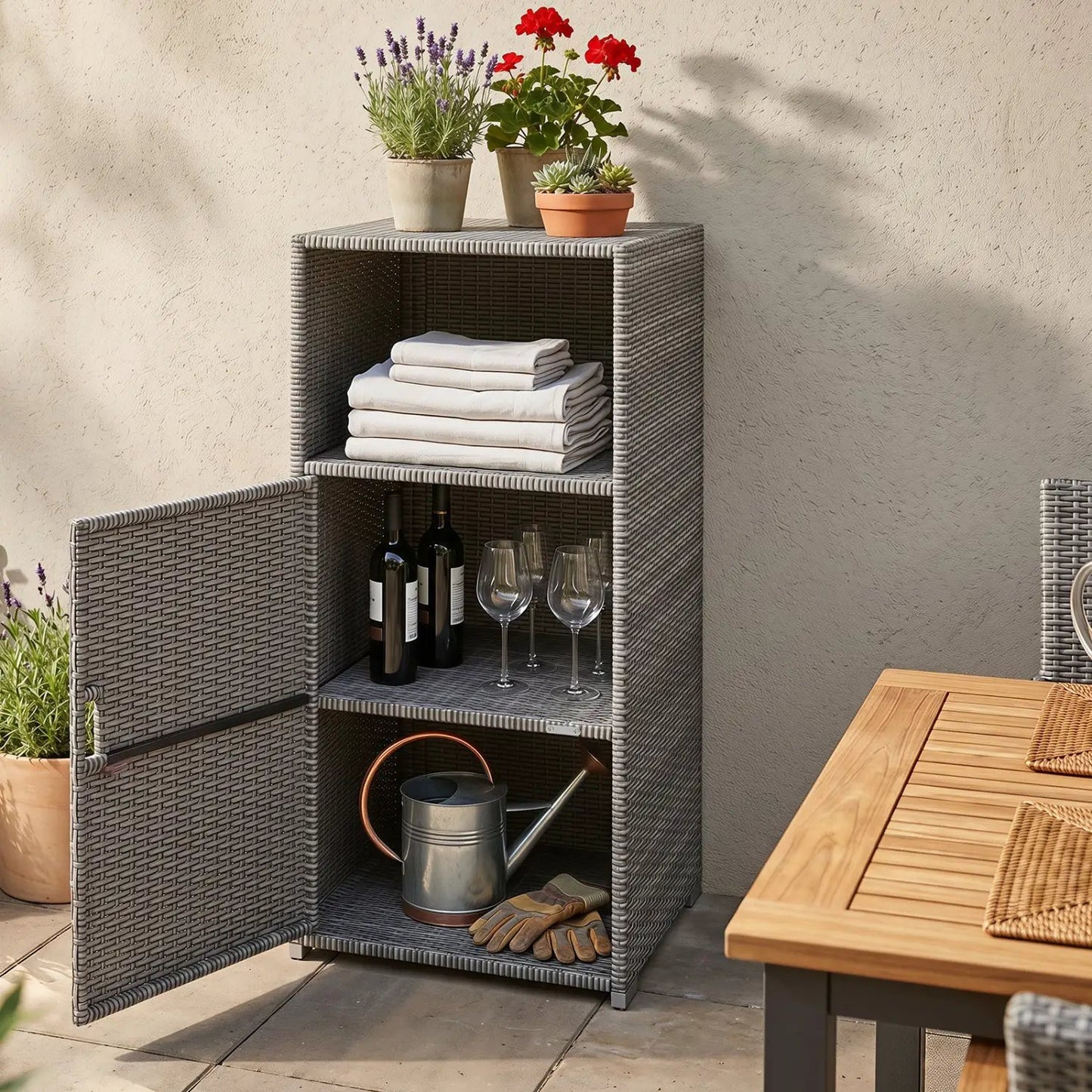 PE Wicker Storage Cabinet with Door and Shelf