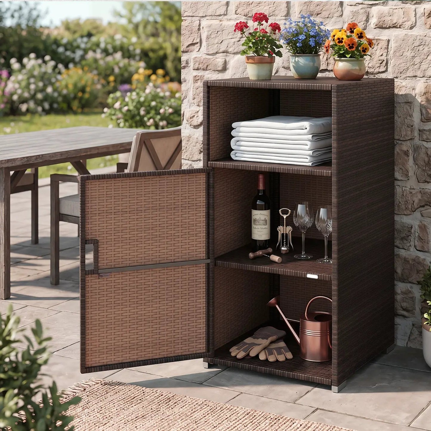 PE Wicker Storage Cabinet with Door and Shelf