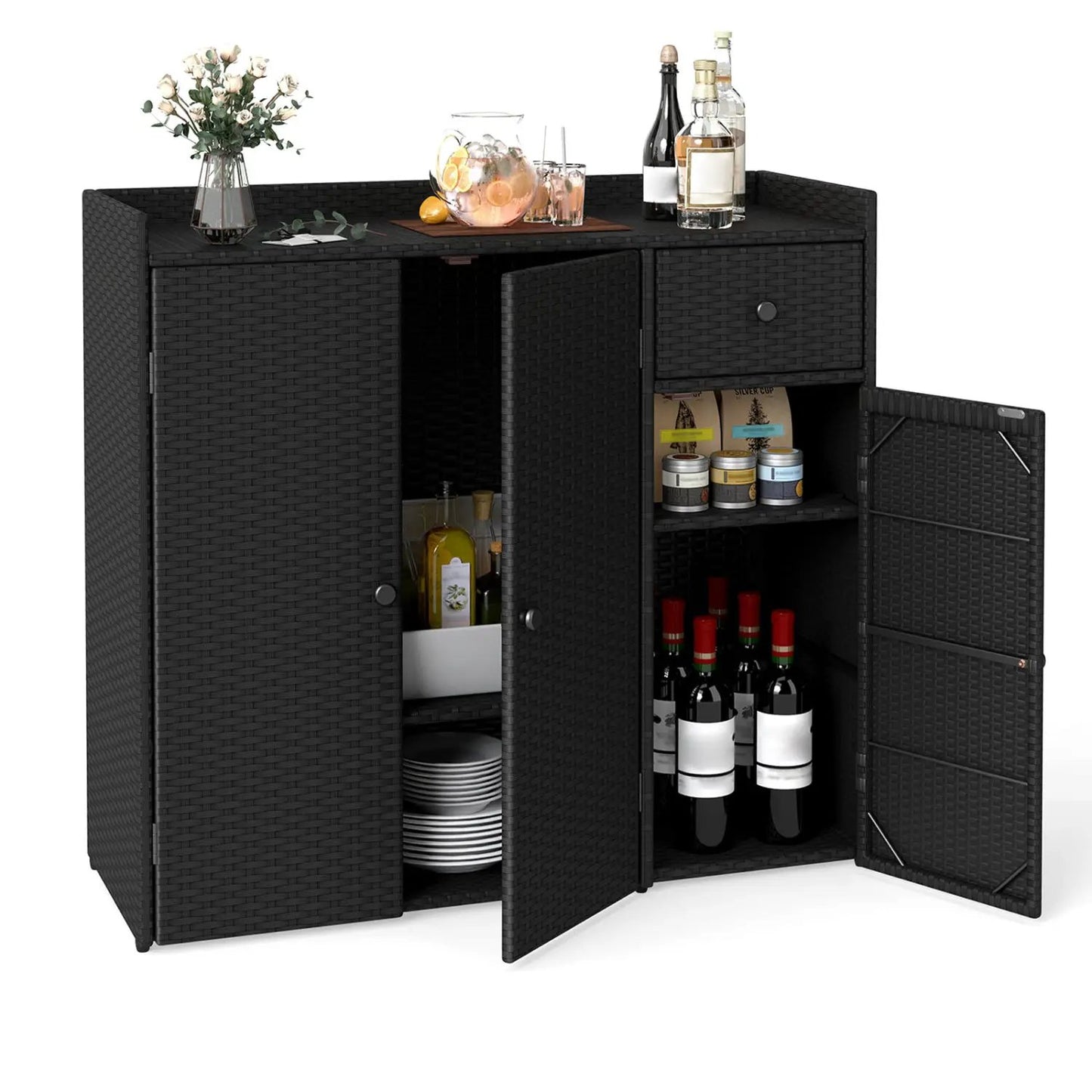 Outdoor Storage Cabinet With 3 Doors and Shelves