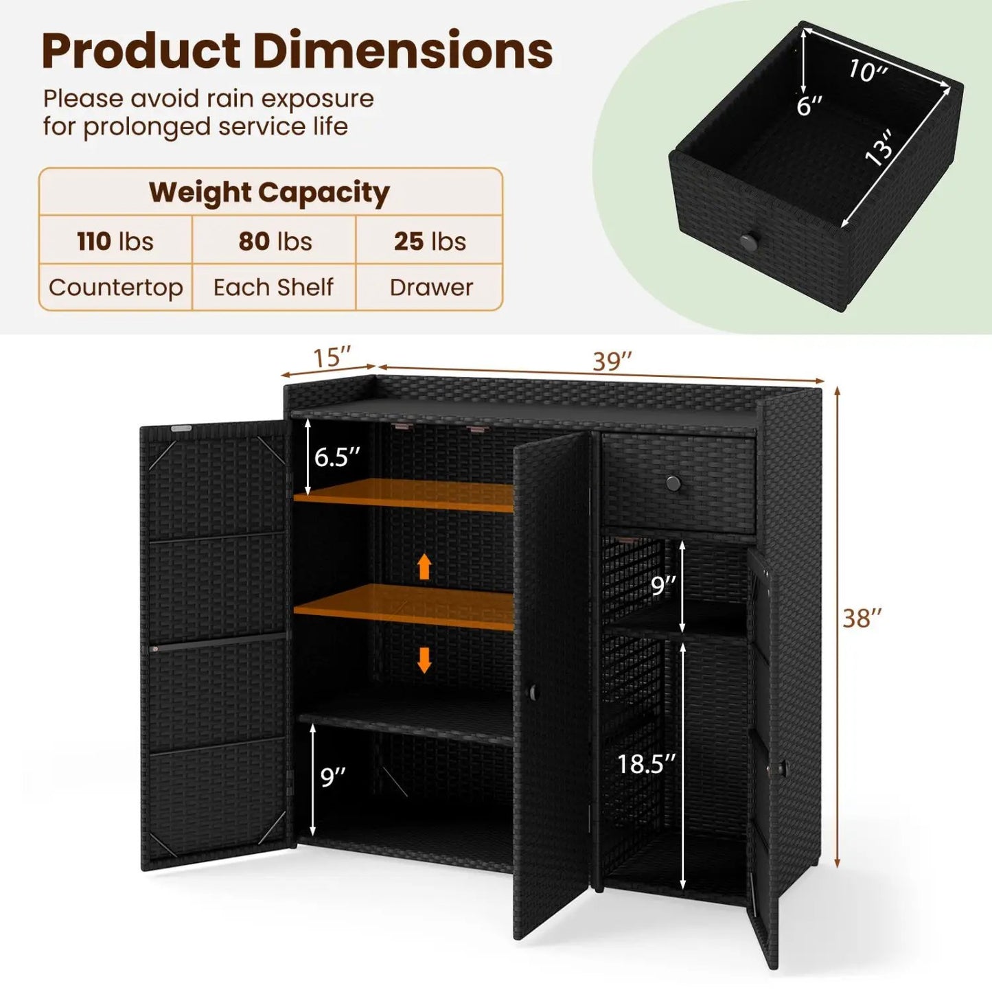Outdoor Storage Cabinet With 3 Doors and Shelves