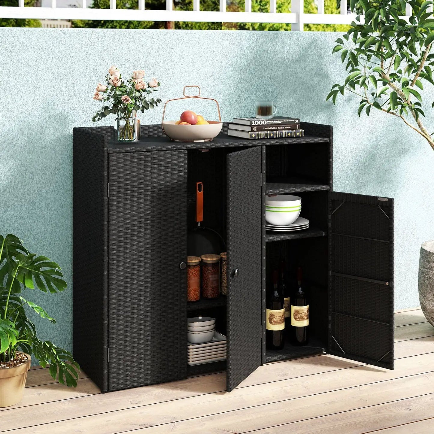 Outdoor Storage Cabinet With 3 Doors and Shelves