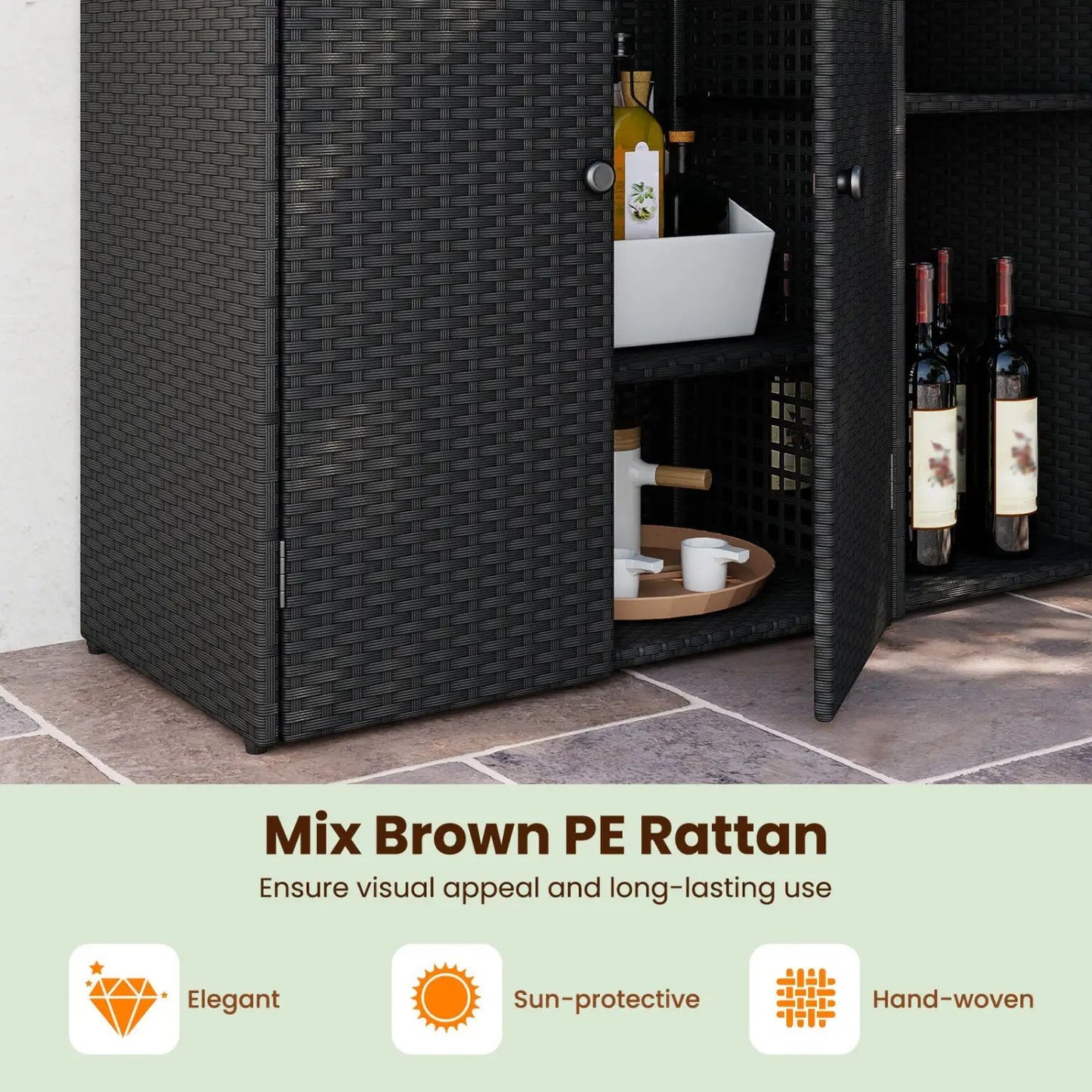 Outdoor Storage Cabinet With 3 Doors and Shelves