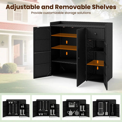 Outdoor Storage Cabinet With 3 Doors and Shelves