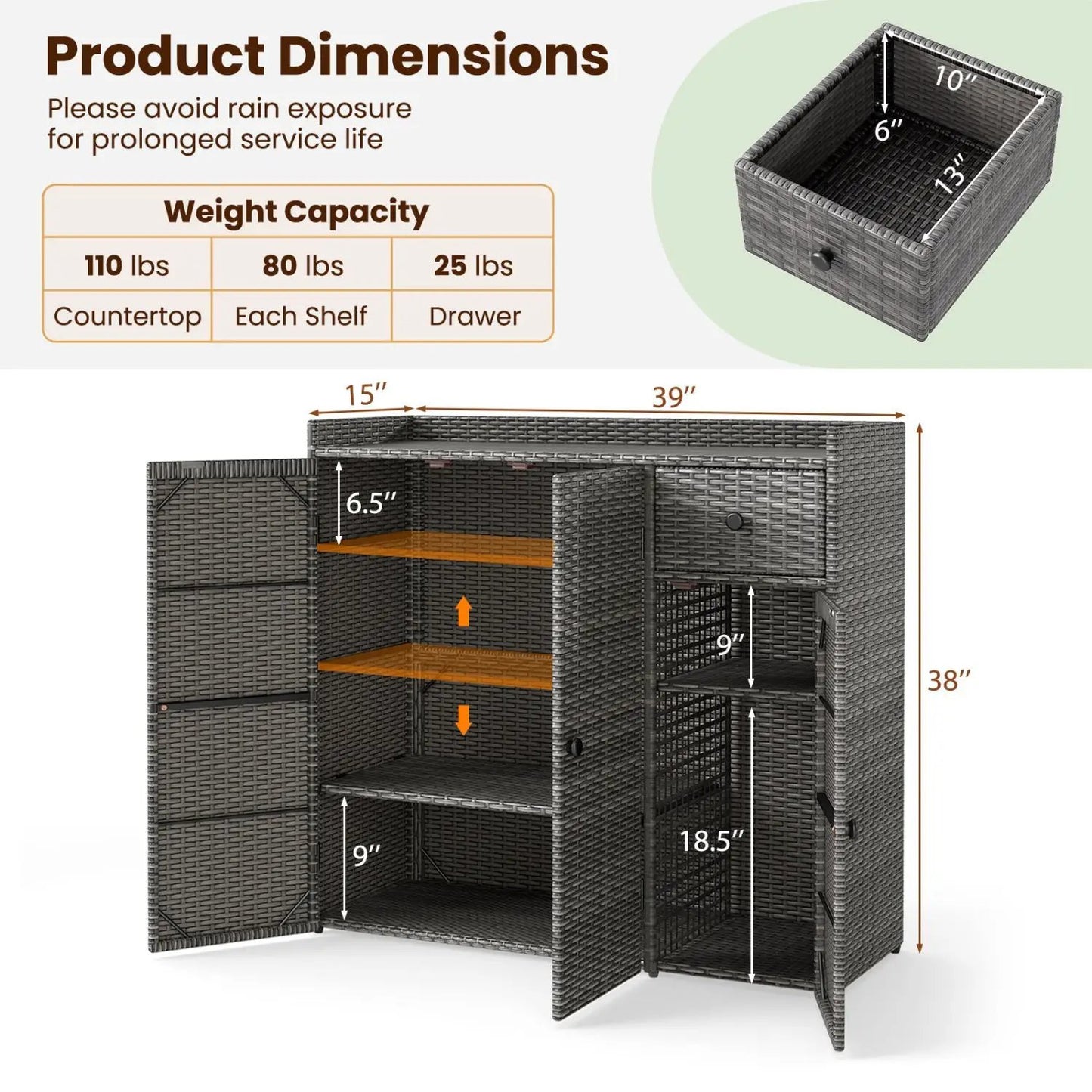 Outdoor Storage Cabinet With 3 Doors and Shelves