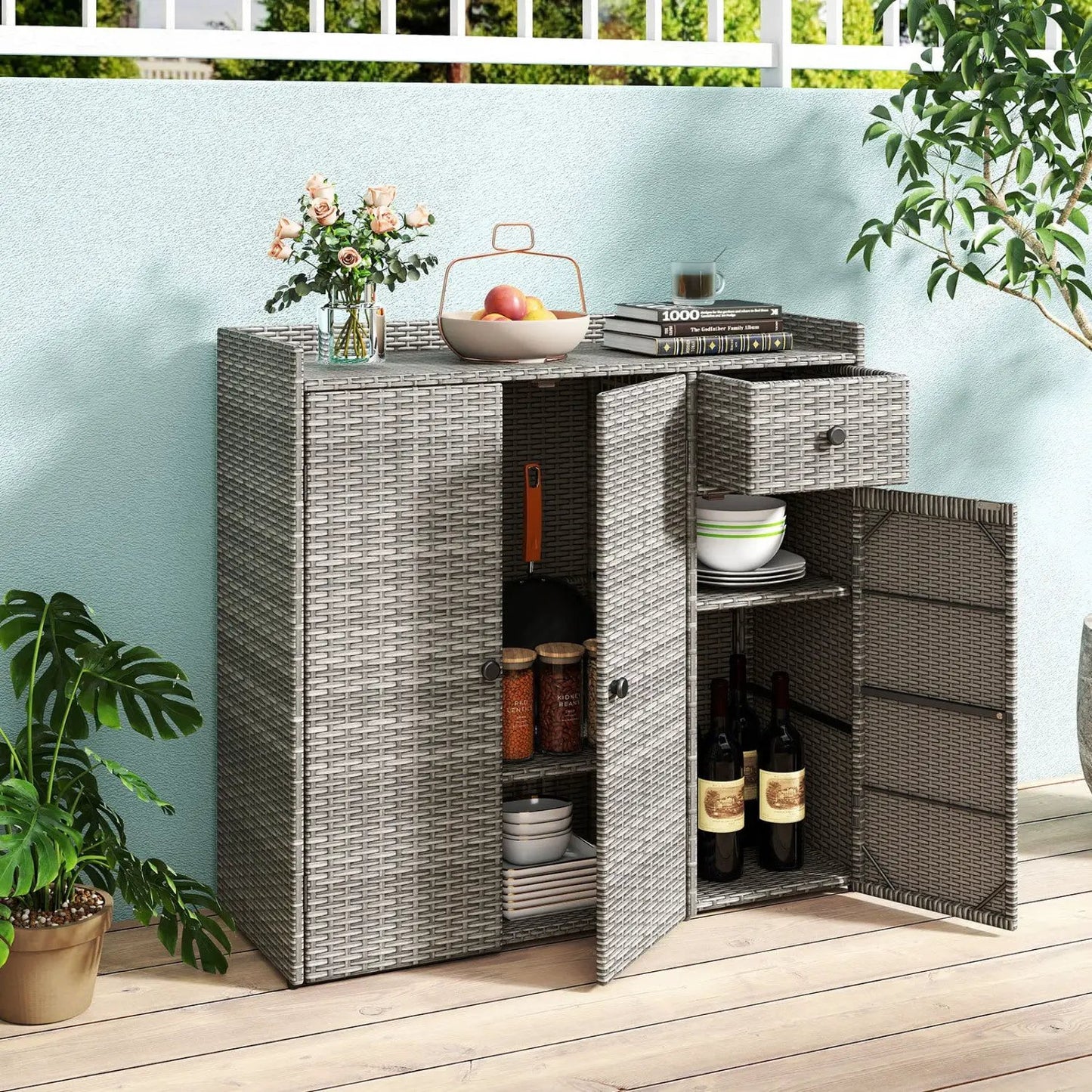 Outdoor Storage Cabinet With 3 Doors and Shelves