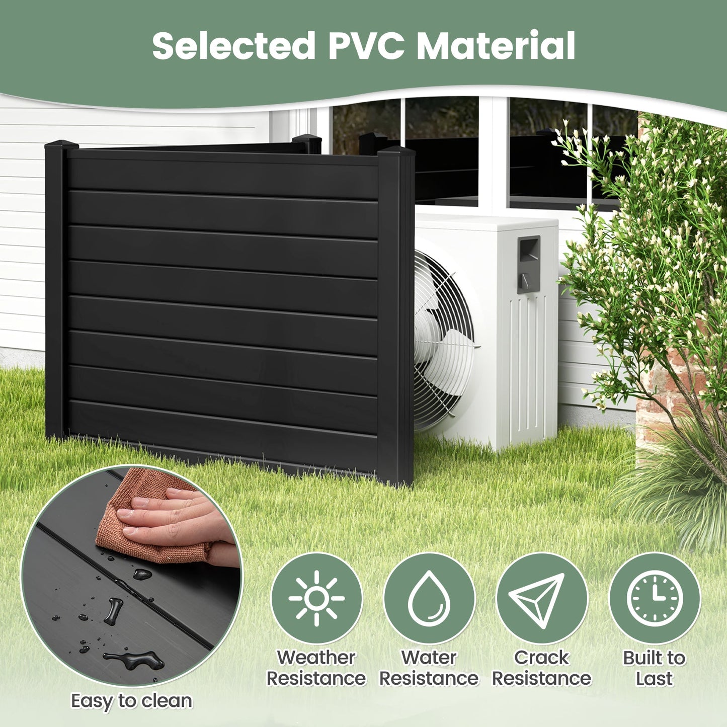 Valla de PVC para aire acondicionado exterior con estacas de 20 pulgadas de largo - Negro
