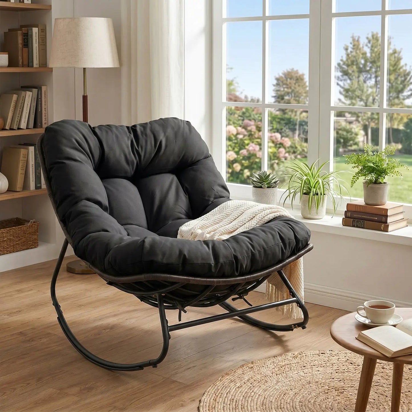 Papasan Rocking Chair with Thick Cushion Outdoor