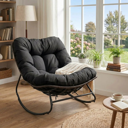 Papasan Rocking Chair with Thick Cushion Outdoor