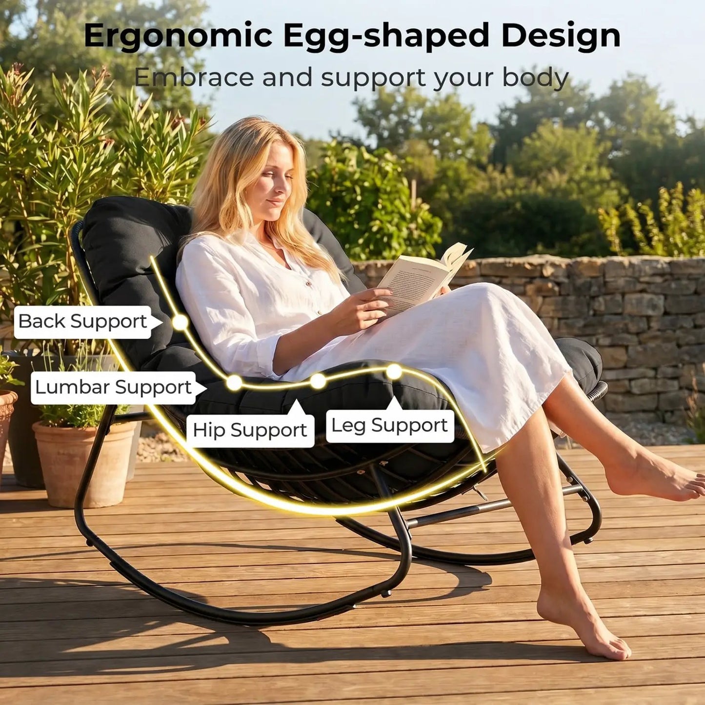 Papasan Rocking Chair with Thick Cushion Outdoor
