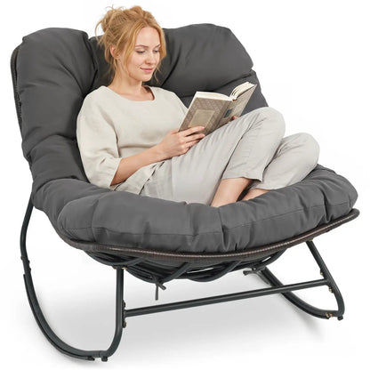 Papasan Rocking Chair with Thick Cushion Outdoor