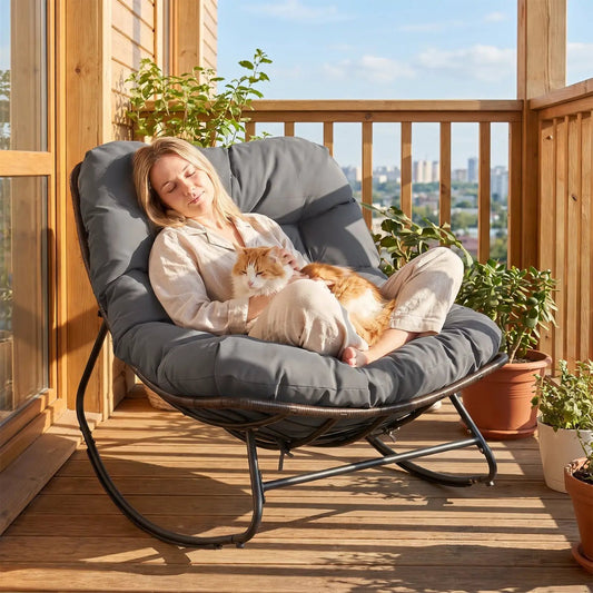 Papasan Rocking Chair with Thick Cushion Outdoor