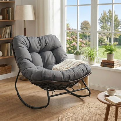 Papasan Rocking Chair with Thick Cushion Outdoor