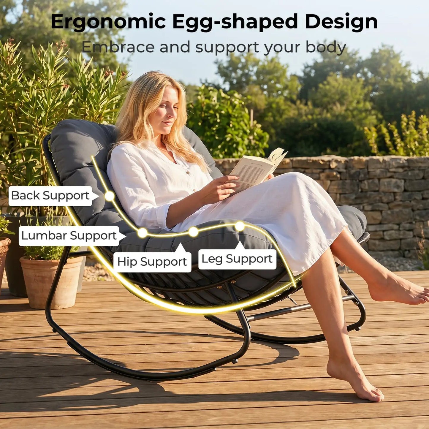 Papasan Rocking Chair with Thick Cushion Outdoor
