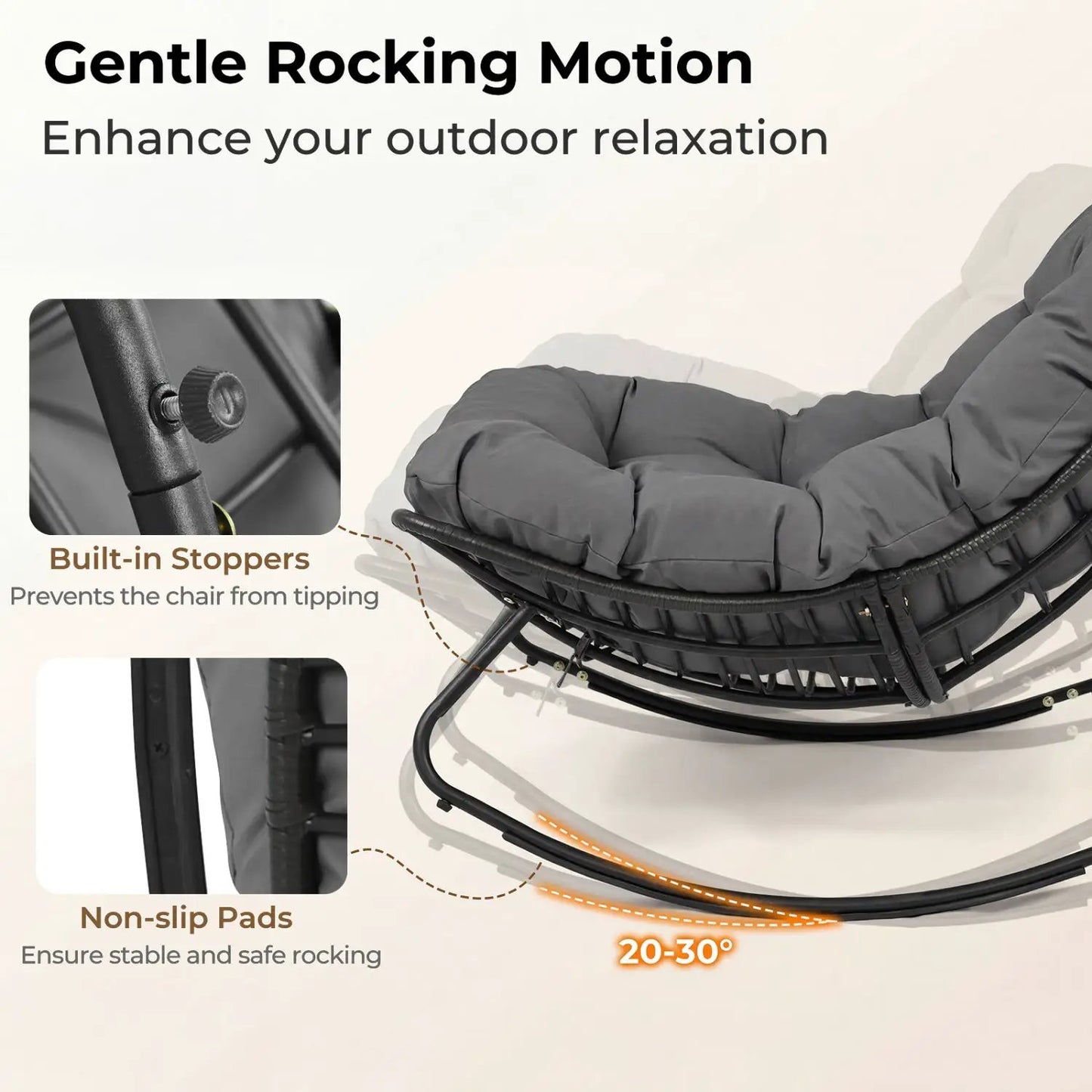Papasan Rocking Chair with Thick Cushion Outdoor