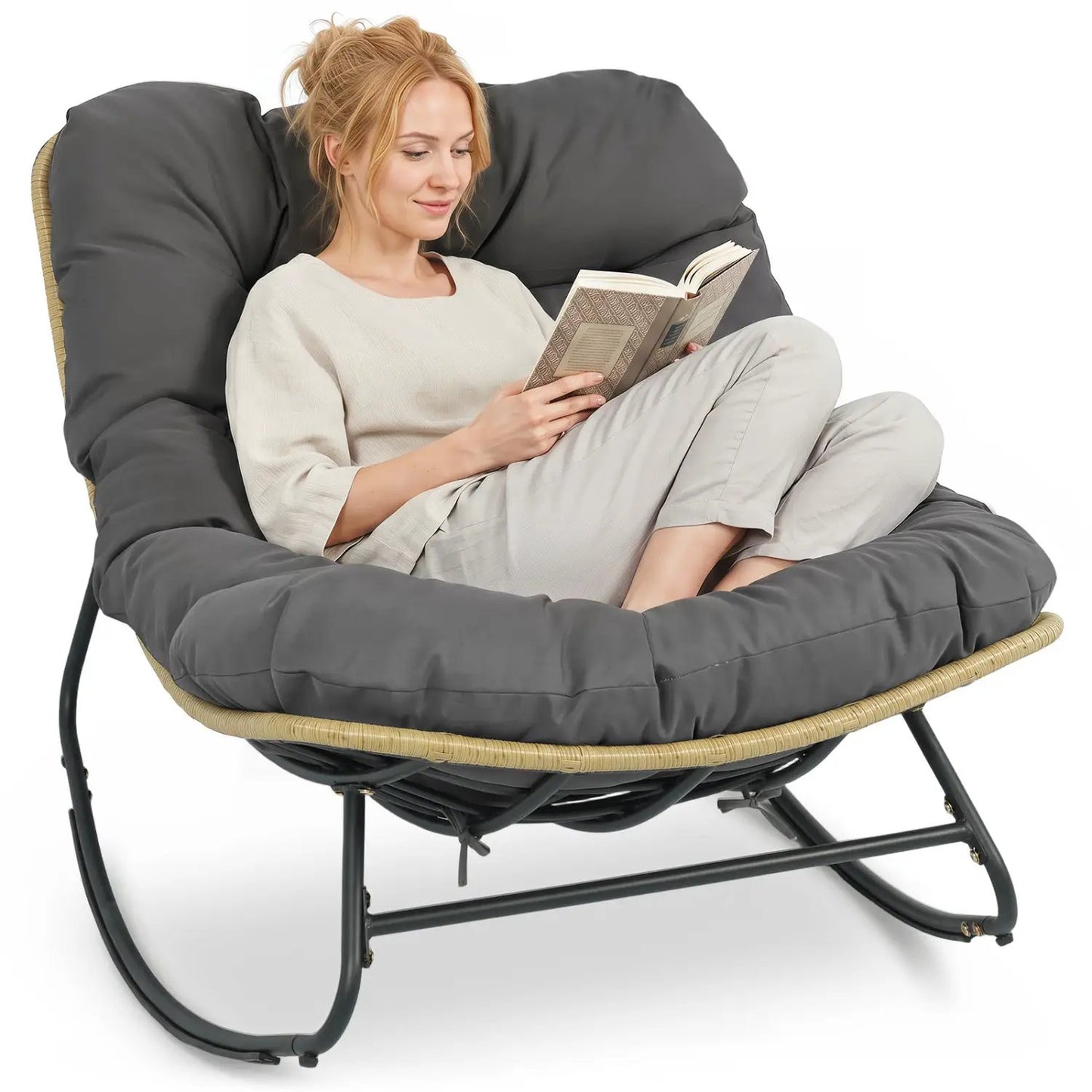 Papasan Rocking Chair with Cushioned Seat