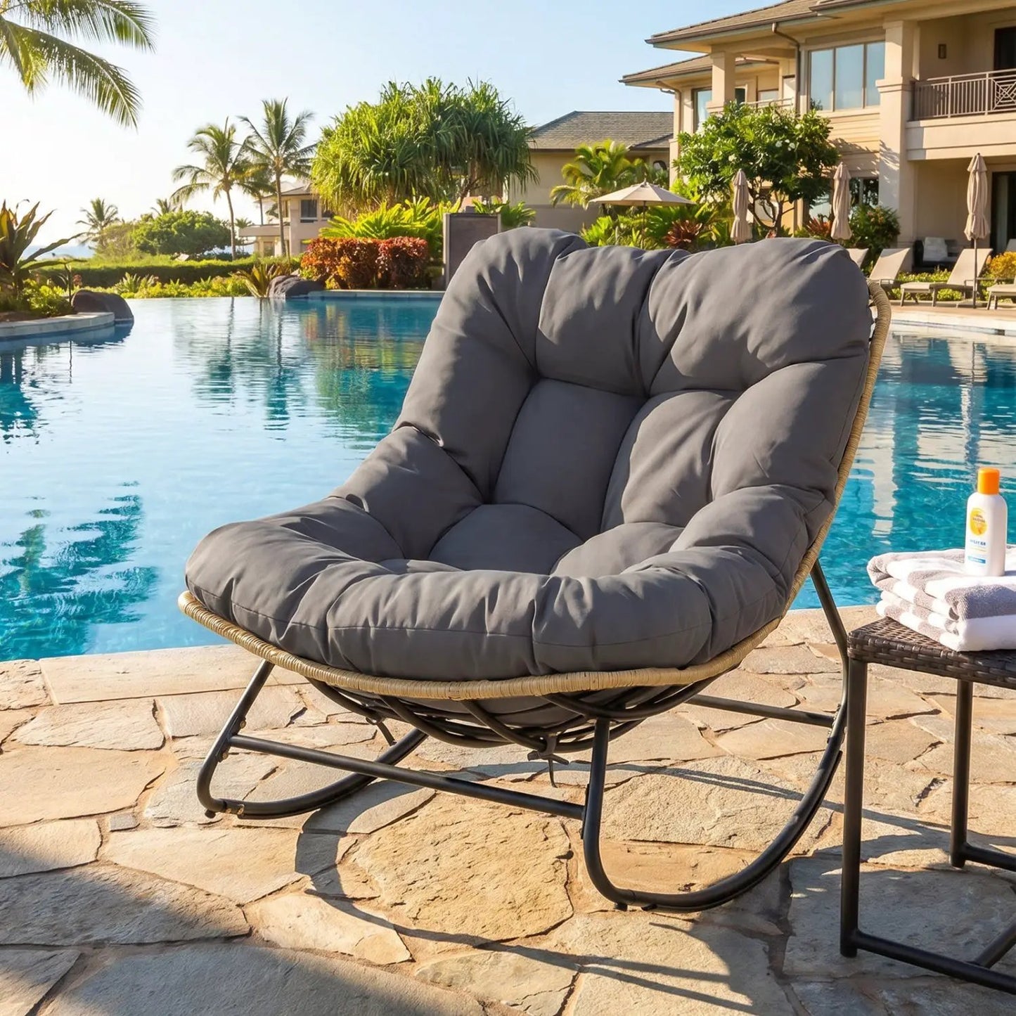 Papasan Rocking Chair with Cushioned Seat
