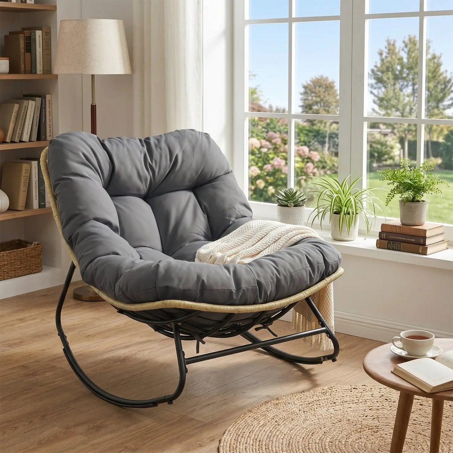 Papasan Rocking Chair with Cushioned Seat