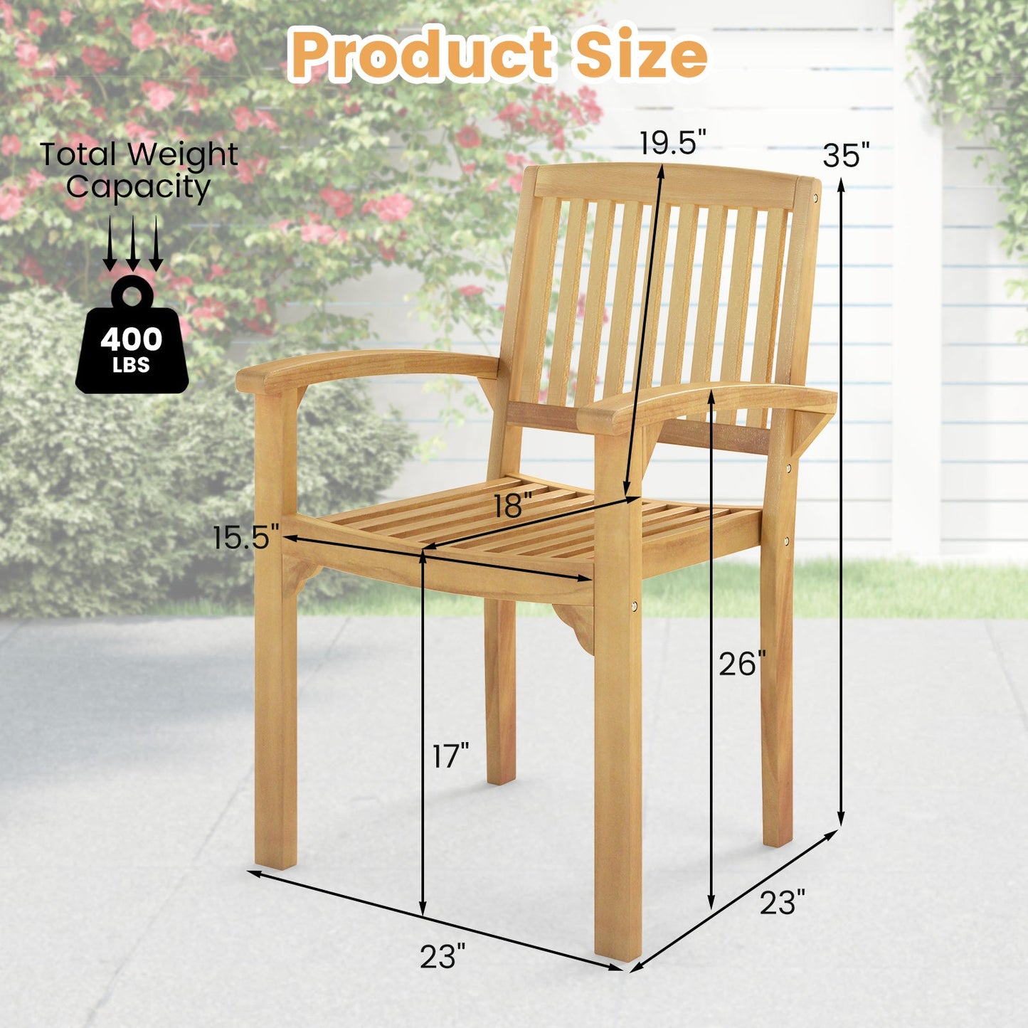 Silla de patio exterior con asiento de listones y asiento curvado