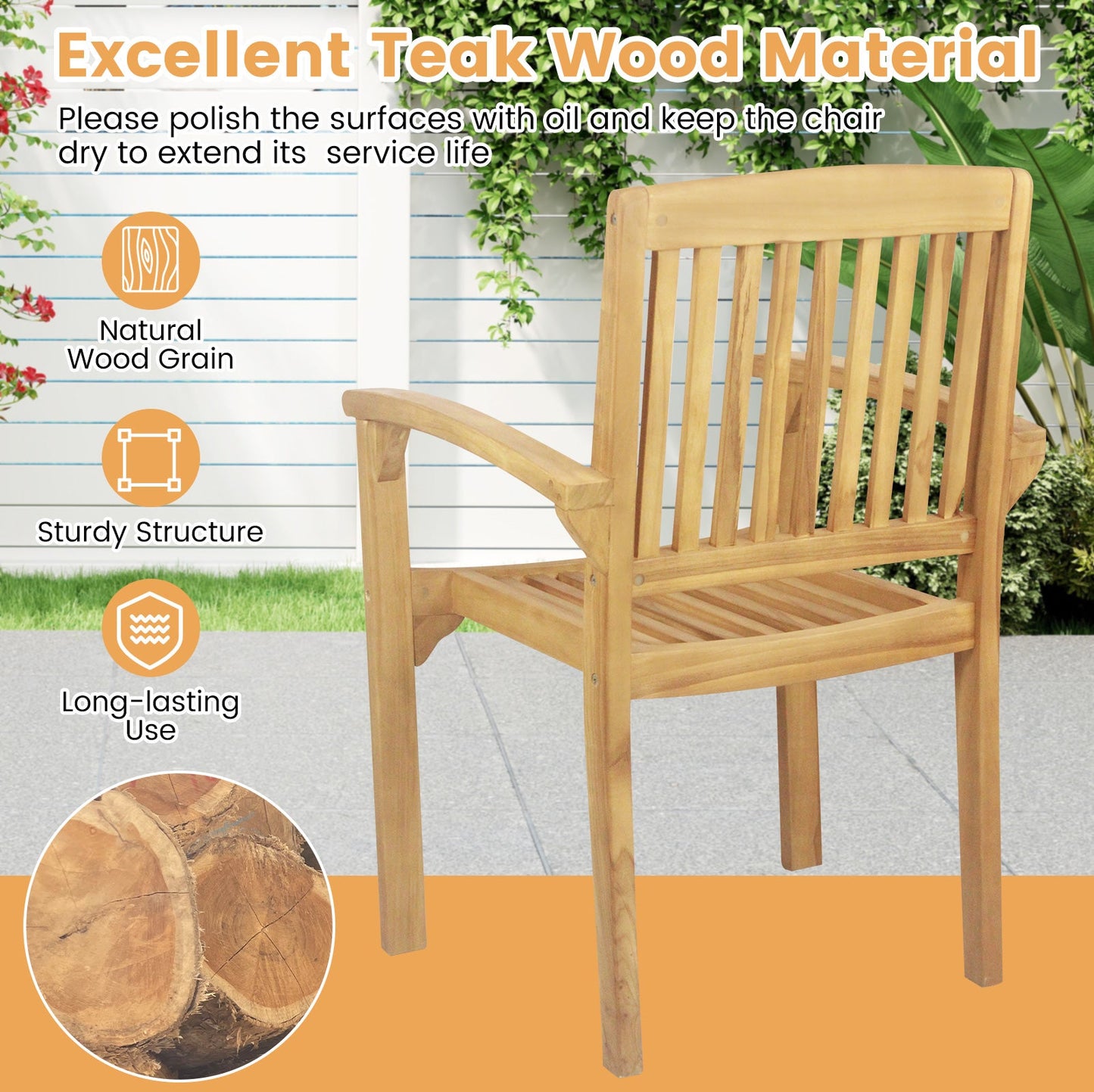 Silla de patio exterior con asiento de listones y asiento curvado