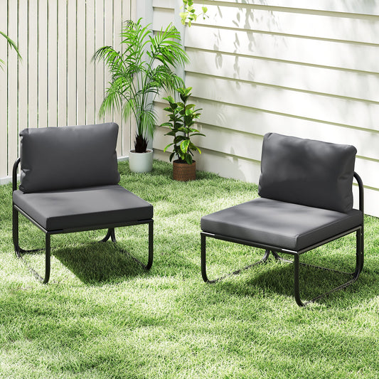 Outdoor Patio Chairs Set of 2 with Removable Cushions and Adjustable Foot Pads-Gray - Tampa Home & Garden Store