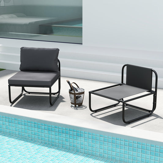Outdoor Patio Chairs Set of 2 with Removable Cushions and Adjustable Foot Pads-Gray - Tampa Home & Garden Store