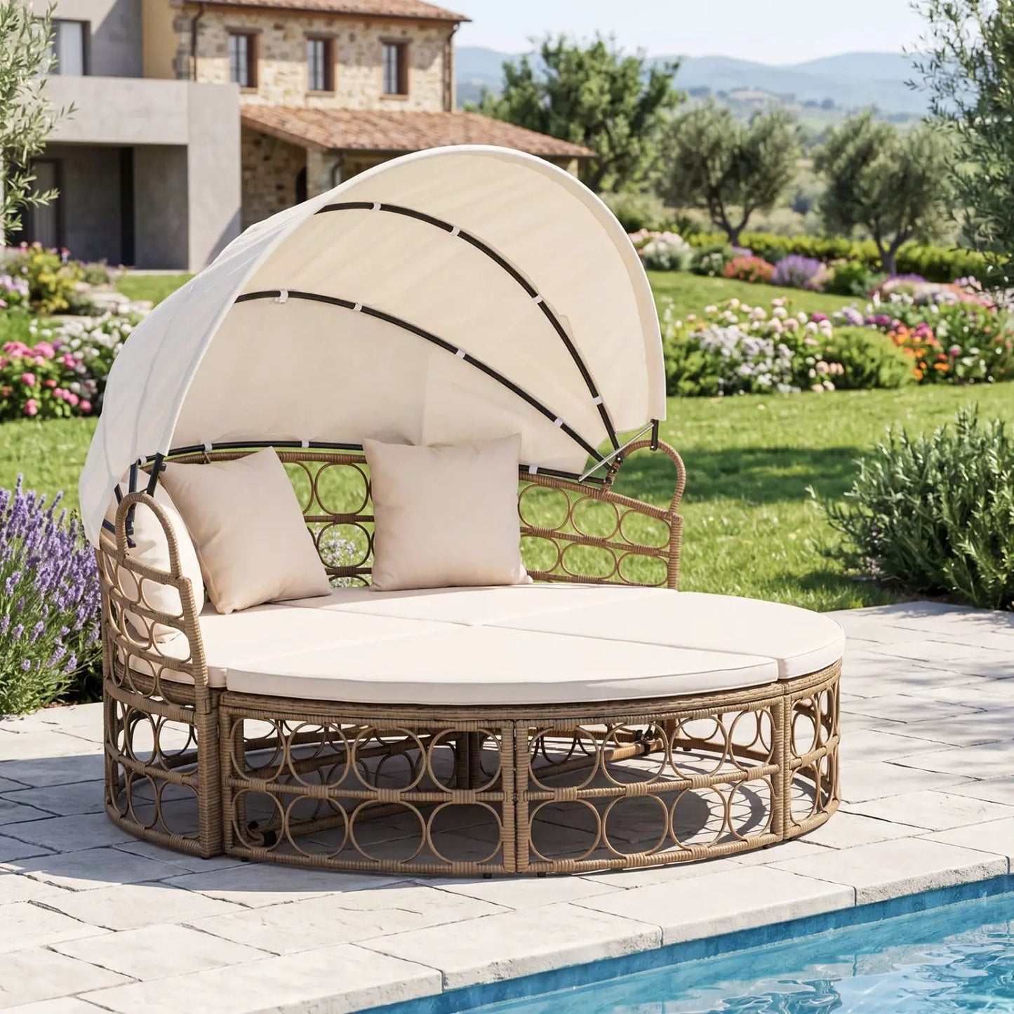 Outdoor Daybed with Retractable Canopy Cushions