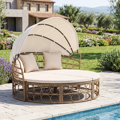 Outdoor Daybed with Retractable Canopy Cushions