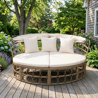 Outdoor Daybed with Retractable Canopy Cushions