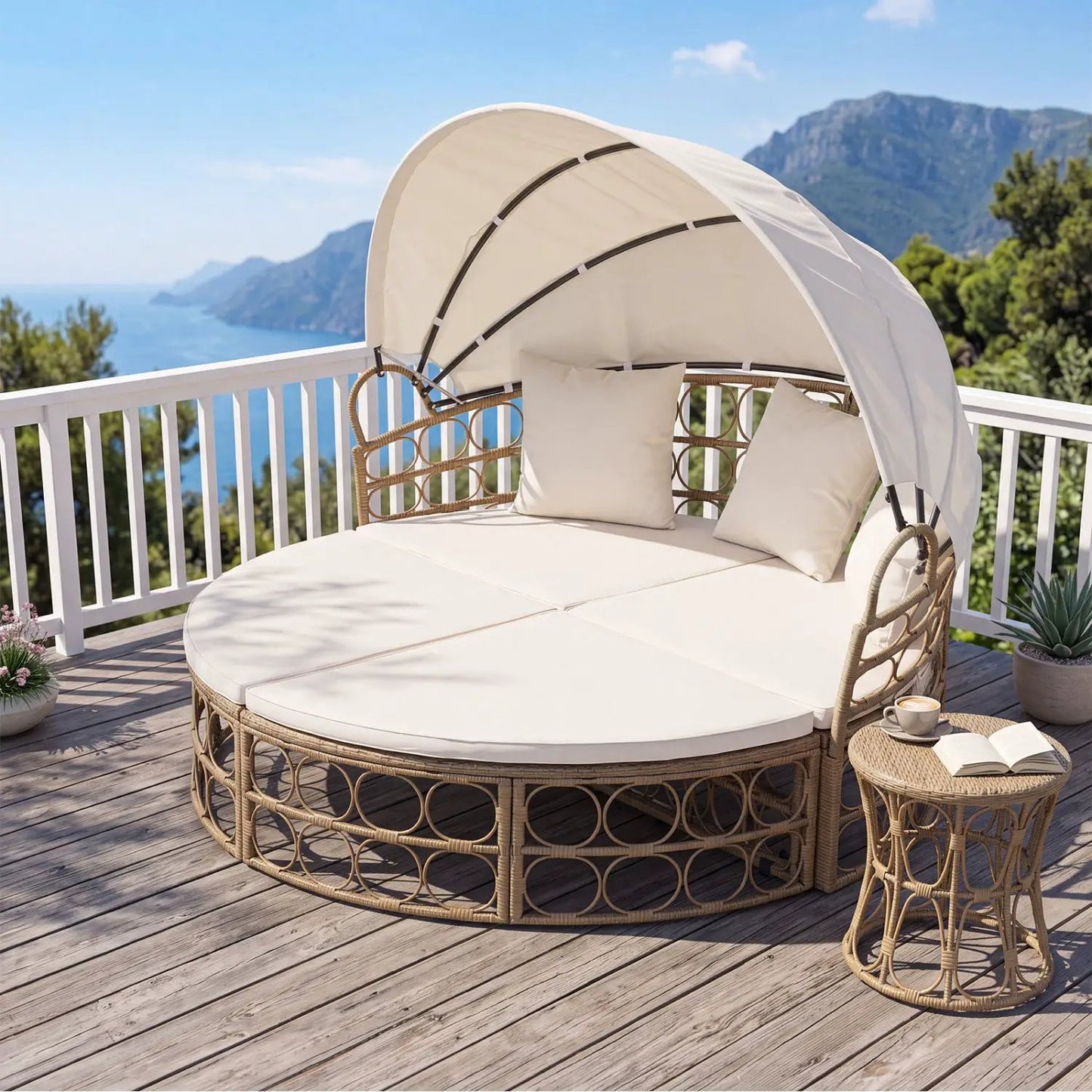 Outdoor Daybed with Retractable Canopy Cushions