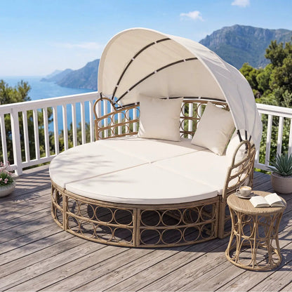 Outdoor Daybed with Retractable Canopy Cushions