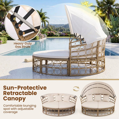 Outdoor Daybed with Retractable Canopy Cushions