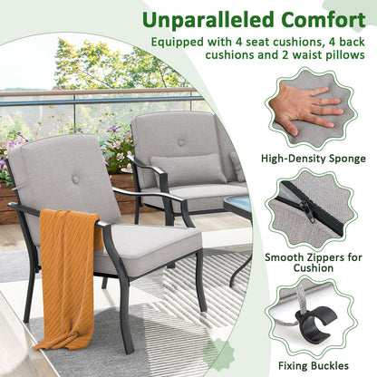 Juego de conversación para exterior de 4 piezas con cojines de asiento y almohadas lumbares - Gris