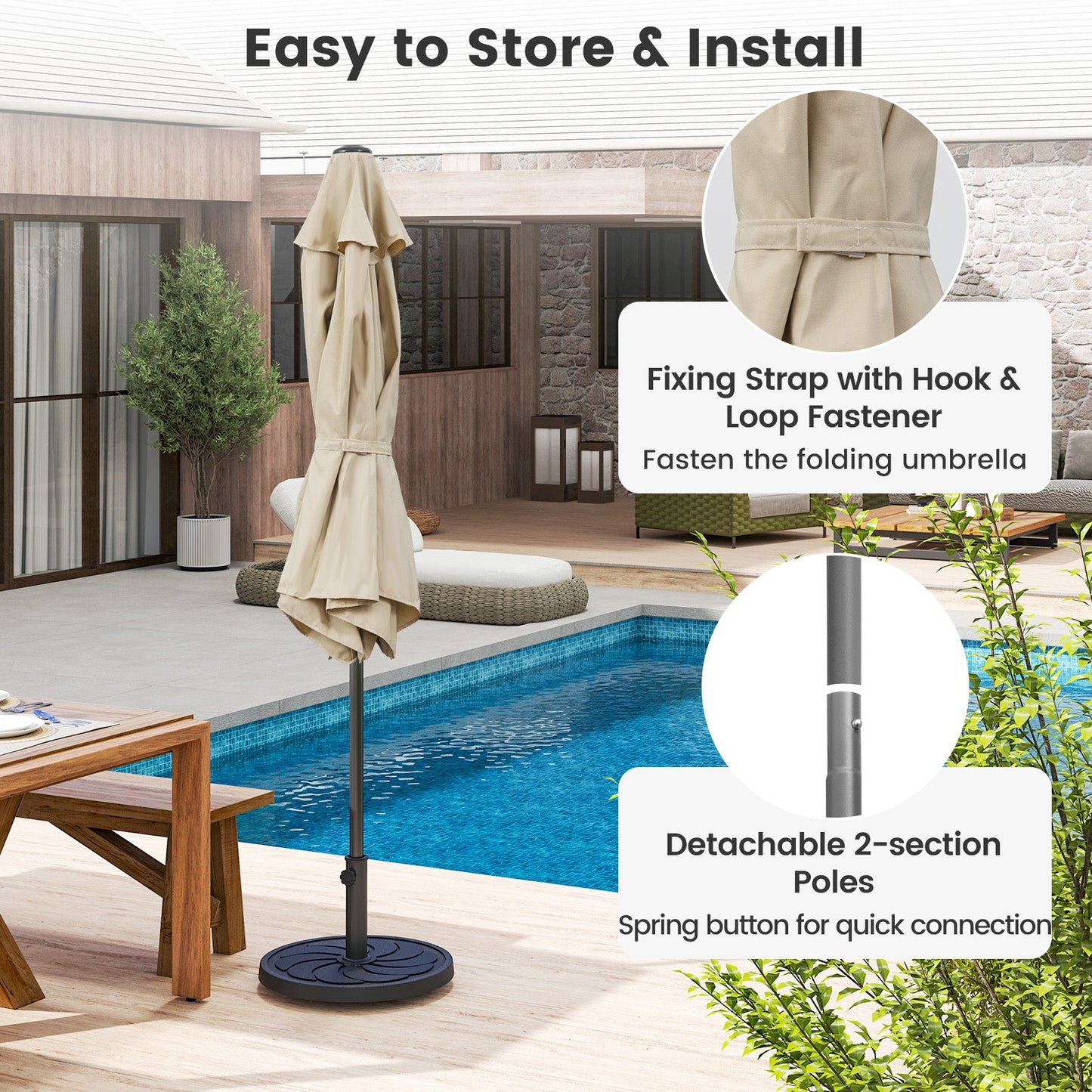 7.5 feet Outdoor Patio Heavy Duty Market Umbrella with Push Button Tilt-Beige