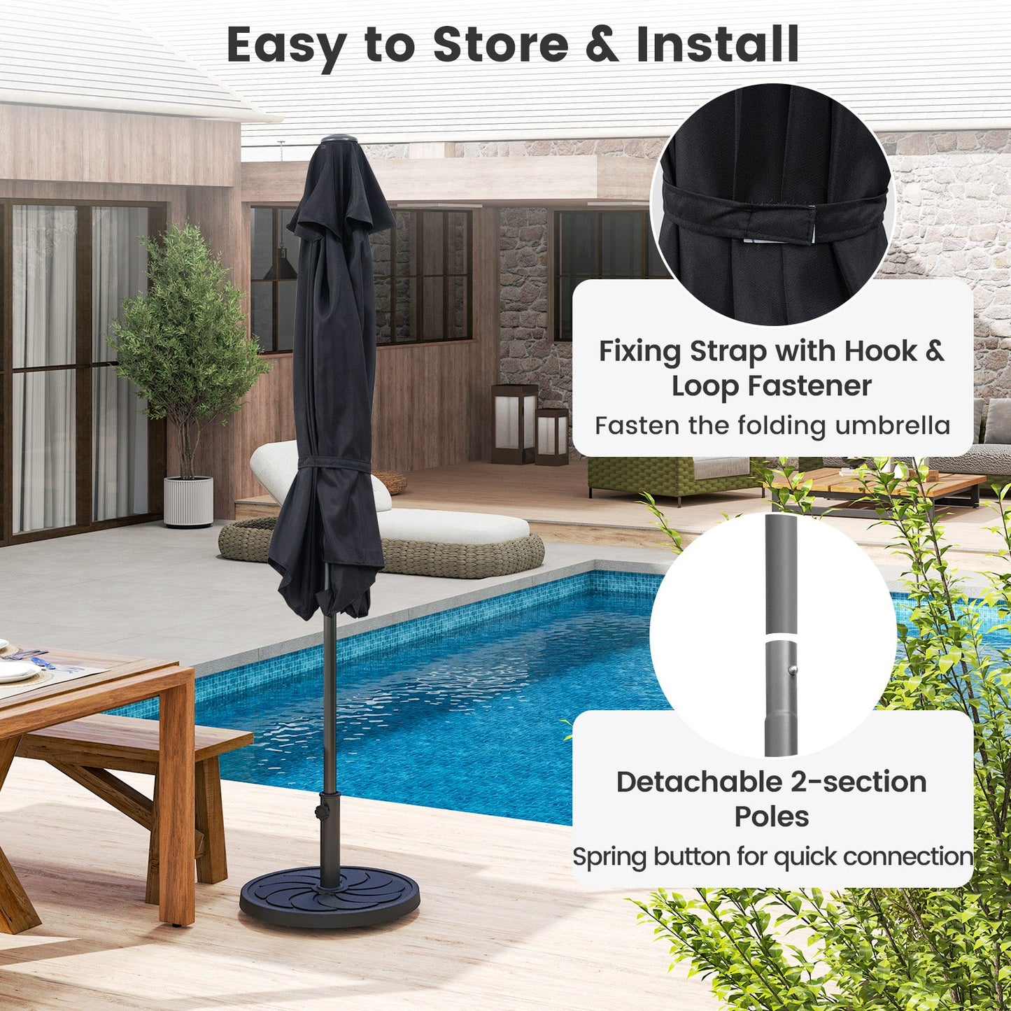 7.5 feet Outdoor Patio Heavy Duty Market Umbrella with Push Button Tilt-Black