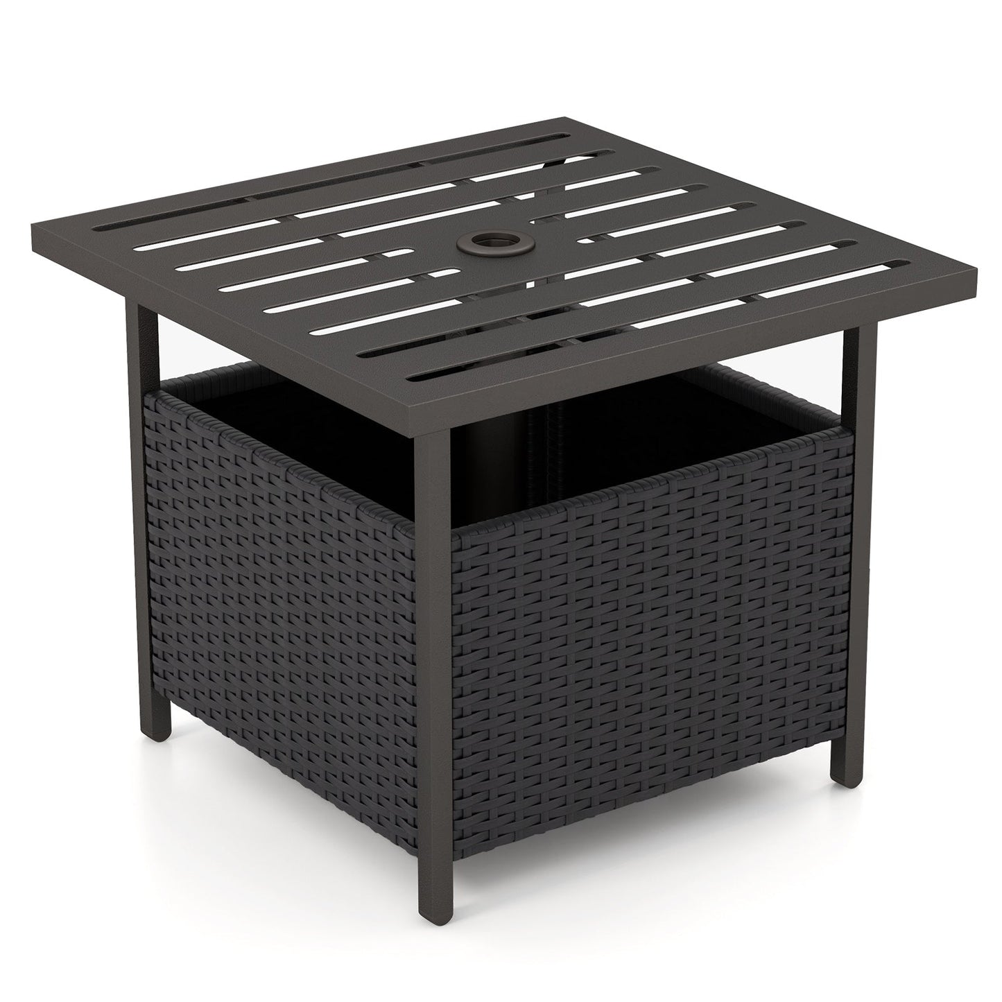 Mesa auxiliar de mimbre y ratán de acero para patio exterior - Marrón