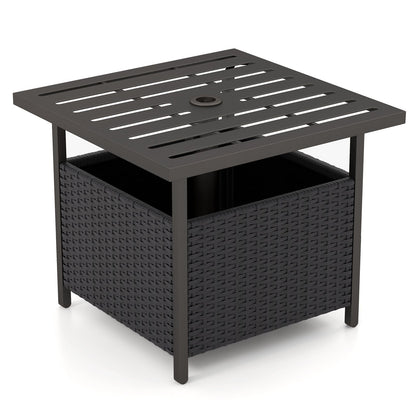 Mesa auxiliar de mimbre y ratán de acero para patio exterior - Marrón