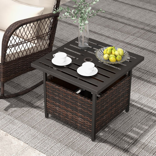 Outdoor Patio Rattan Wicker Steel Side Deck Table-Brown - Tampa Home & Garden Store
