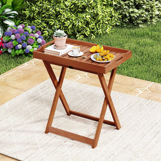 Outdoor Patio Solid Wood Tray Table with Removable Top No Assembly Required - Tampa Home & Garden Store