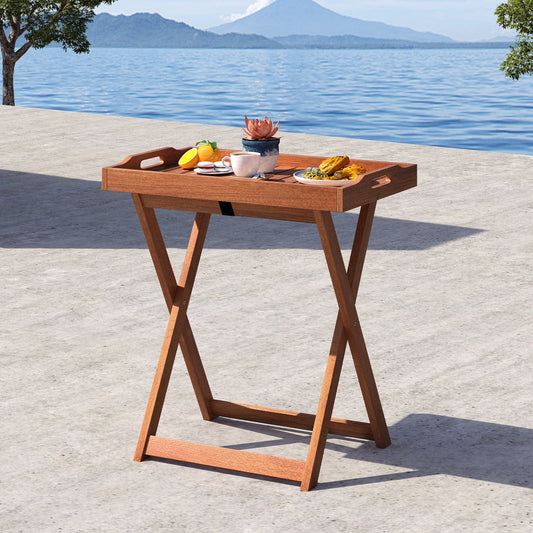 Outdoor Patio Solid Wood Tray Table with Removable Top No Assembly Required - Tampa Home & Garden Store