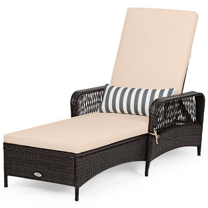 PE Rattan Chaise Lounge Chair Arm Chair Recliner Adjustable with Pillow