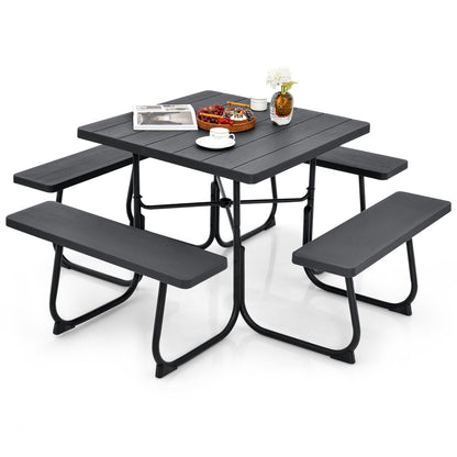 Mesa de picnic exterior con 4 bancos y agujero para sombrilla - Negro