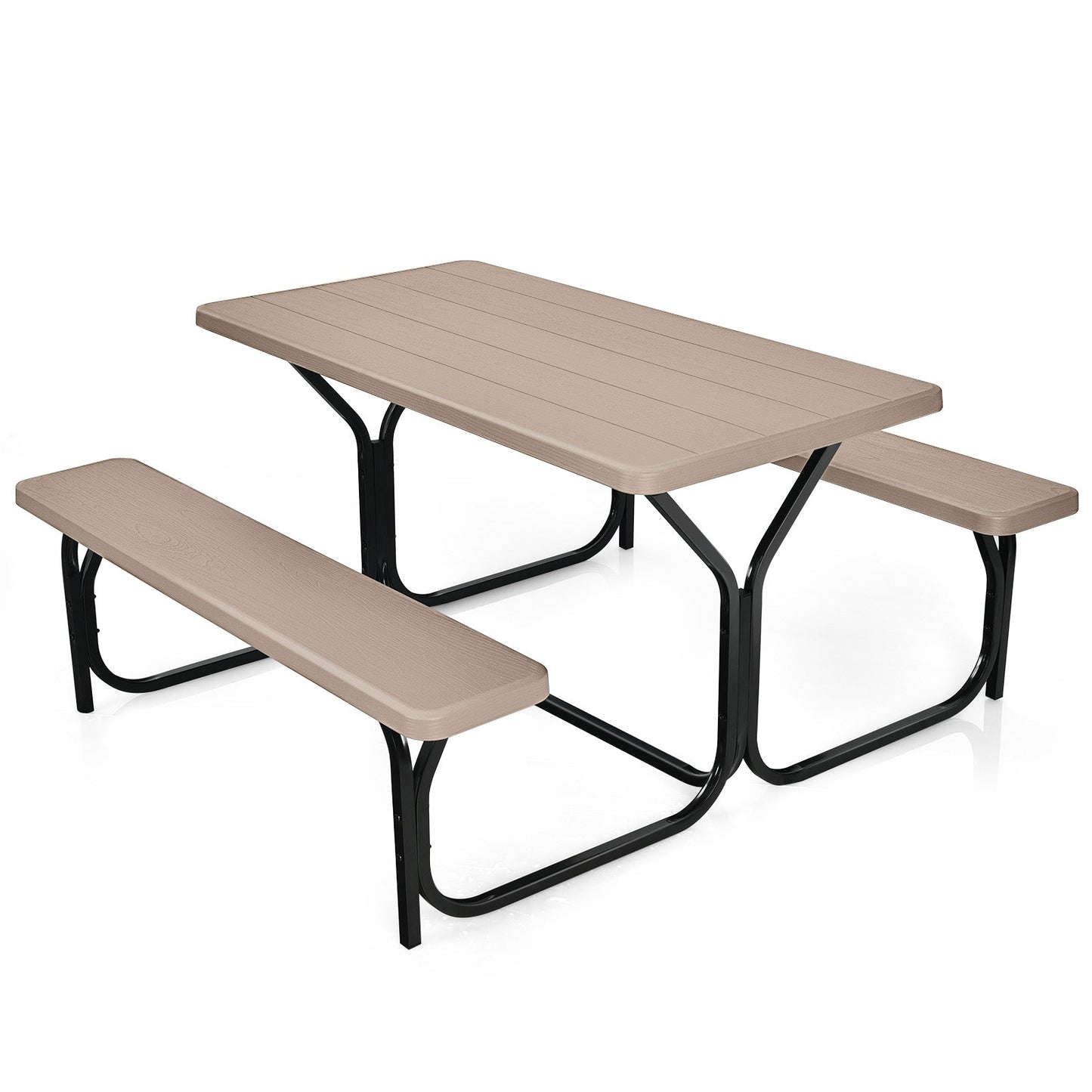 Juego de mesa y banco de pícnic para exterior de HDPE con base de metal - Negro