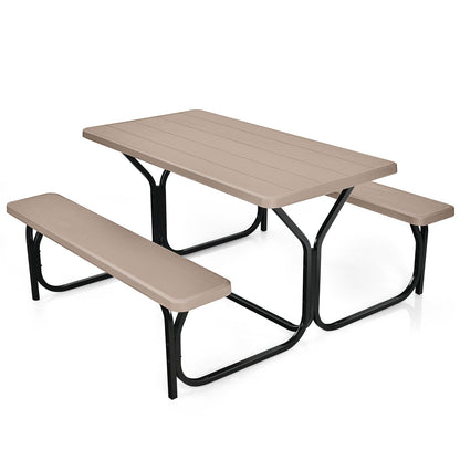 Juego de mesa y banco de pícnic para exterior de HDPE con base de metal - Negro