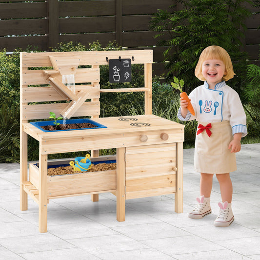 Outdoor Play Pretend Kitchen with Detachable Sandbox and Removable Sink-Natural - Tampa Home & Garden Store