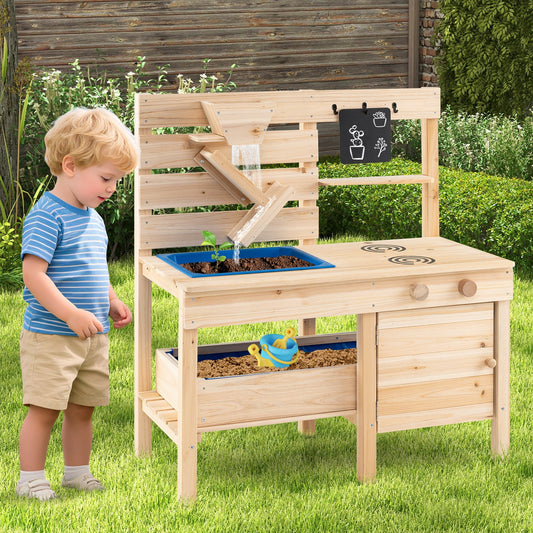 Outdoor Play Pretend Kitchen with Detachable Sandbox and Removable Sink-Natural - Tampa Home & Garden Store