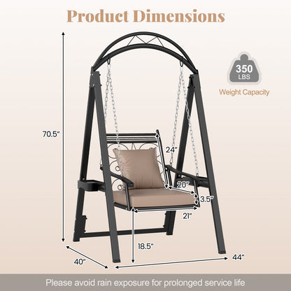 Outdoor Porch Swing with Removable Cushions and Side Tables for Garden Balcony-Black
