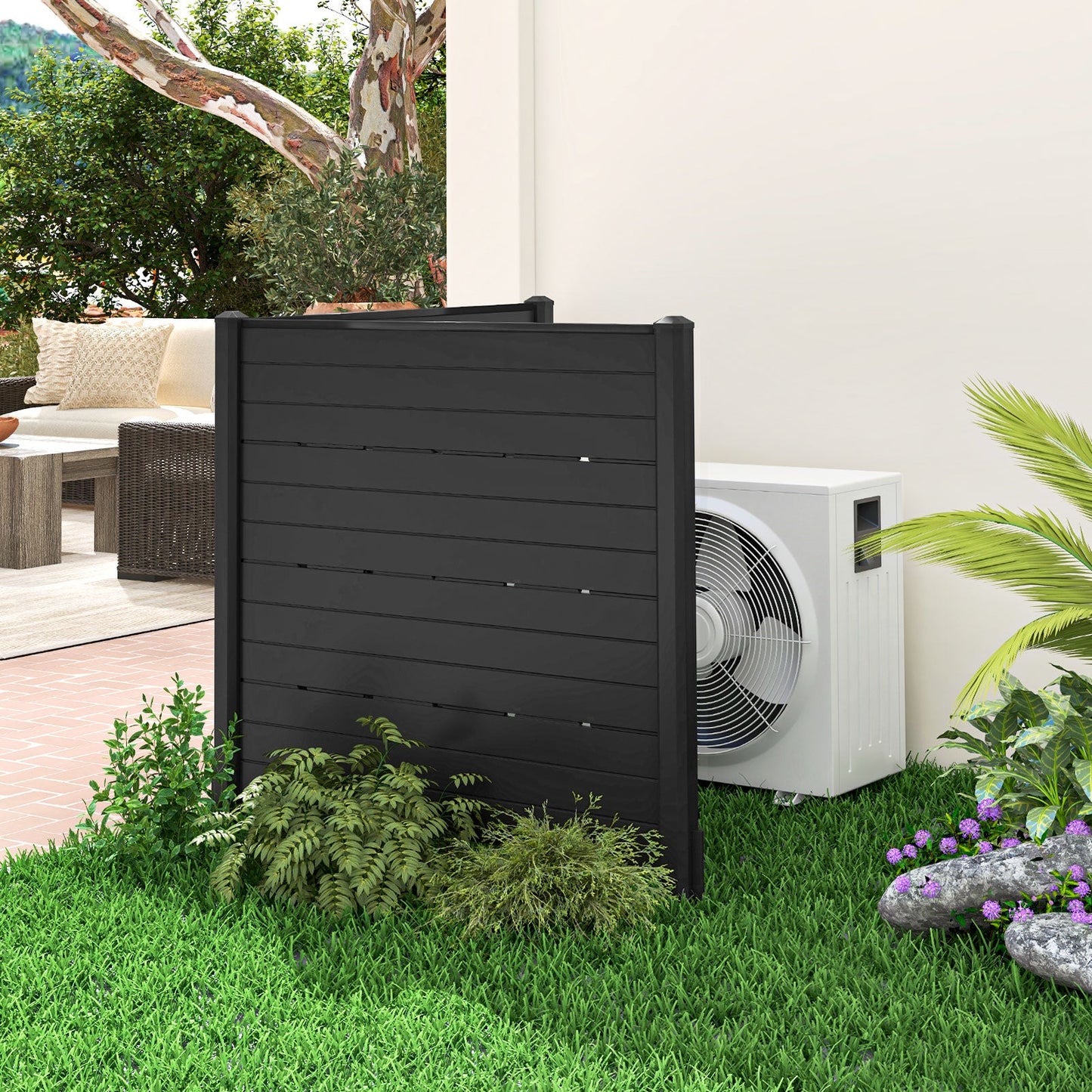 Pantalla de cerca de privacidad para exteriores con 5 estacas para jardín, patio - Negro