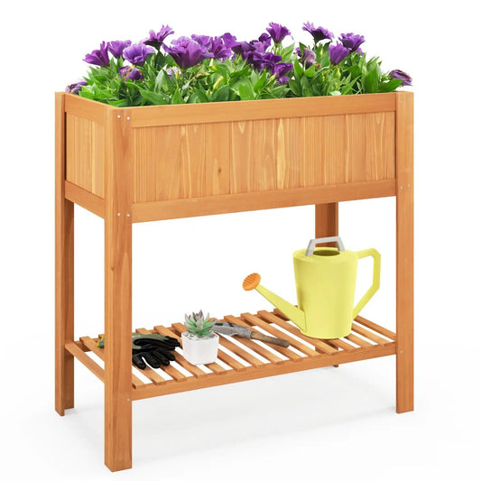 Raised Garden Bed with Storage Shelf, fir wood planter box by DirectDeals, natural finish on Tampa Home & Garden Store